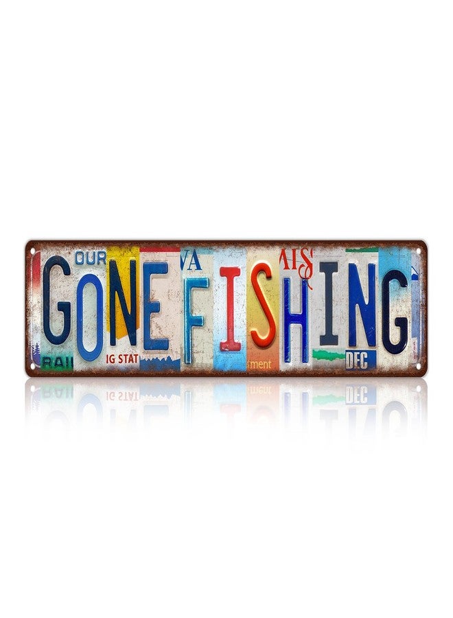 MTsigns Vintage Gone Fishing Metal Tin Signs Street Signs Man Cave Bar Cafe Home Wall Decor 16 x 4 Inches - Image 1